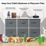 Детски Скрин GINGER HOME с 6 Текстилни Кутии за Съхранение на Играчки и Аксесоари, Сиво и Бяло - Image 19