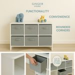 Детски Скрин GINGER HOME с 6 Текстилни Кутии за Съхранение на Играчки и Аксесоари, Сиво и Бяло - Image 7