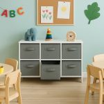 Детски Скрин GINGER HOME с 6 Текстилни Кутии за Съхранение на Играчки и Аксесоари, Сиво и Бяло - Image 9