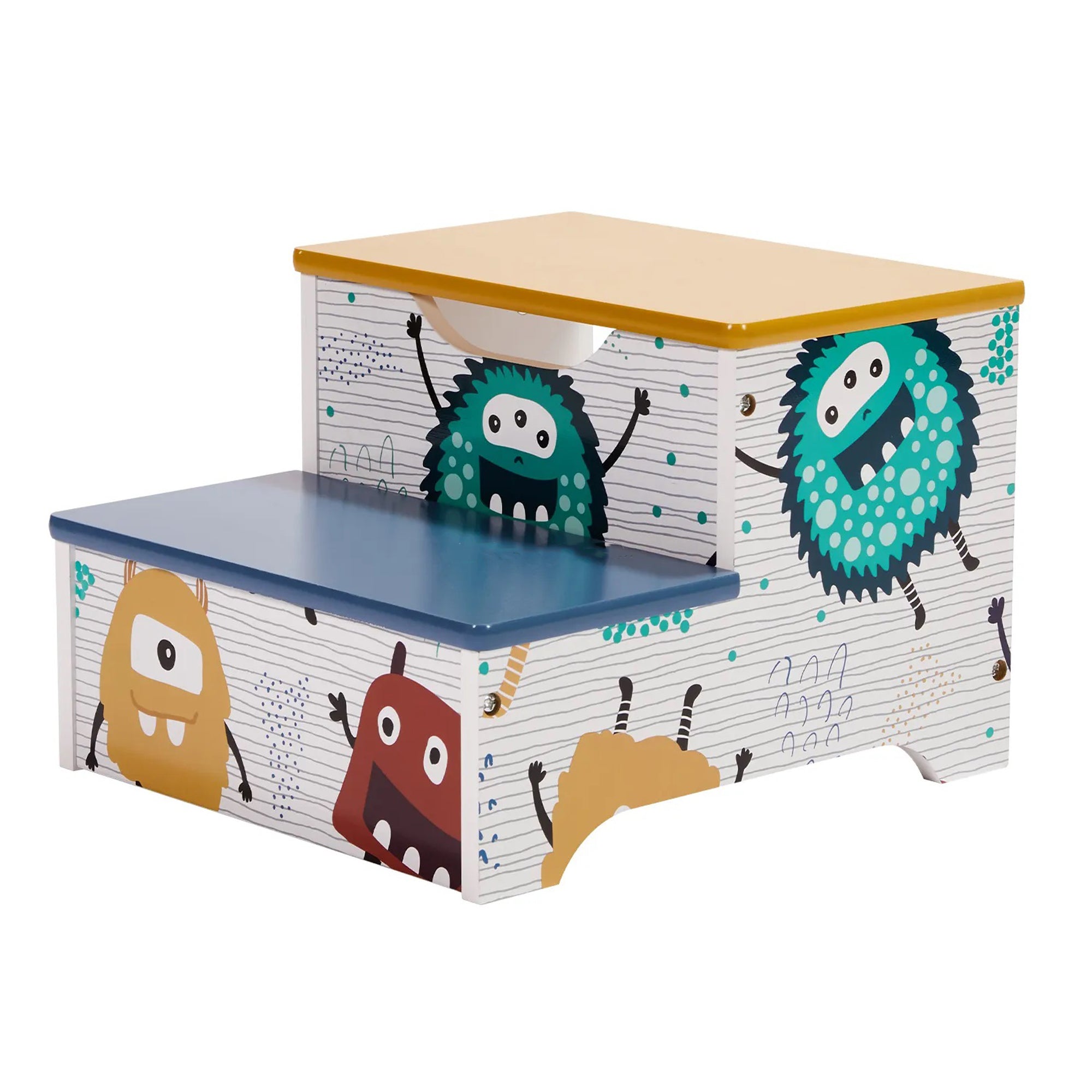 detsko-stolche-stalba-ot-darvo-s-2-stapala-myasto-za-sahranenie-drazhka-prenasyane-MONSTER-TF6063 Детско Столче-Стълба, от Дърво, с 2 Стъпала, Място за Съхранение, Дръжка за Пренасяне - MONSTER - Image 1