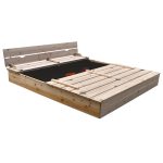 Голям Детски Пясъчник с Пейки и Сгъваем Капак GINGER HOME 157x157x21см, Дървен - Image 2