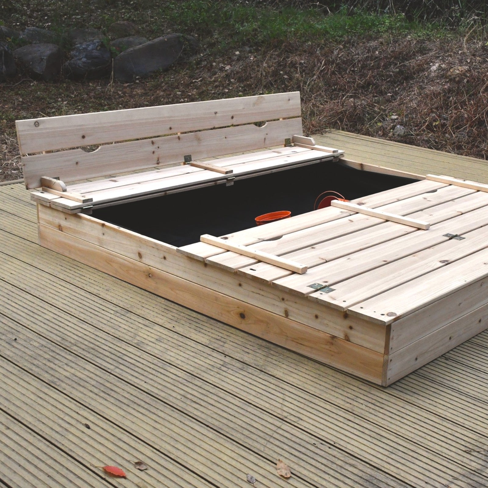 golqm-detski-pyasuchnik-s-peyki-i-sguvaem-kapak-ginger-home-157x157x21-durven-C1113-10 Голям Детски Пясъчник с Пейки и Сгъваем Капак GINGER HOME 157x157x21см, Дървен - Image 12