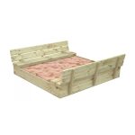 Голям Детски Пясъчник с Пейки и Сгъваем Капак GINGER HOME 157x157x21см, Дървен - Image 5