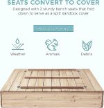 Голям Детски Пясъчник с Пейки и Сгъваем Капак GINGER HOME 157x157x21см, Дървен - Image 15