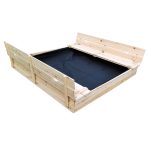Голям Детски Пясъчник с Пейки и Сгъваем Капак GINGER HOME 157x157x21см, Дървен - Image 4