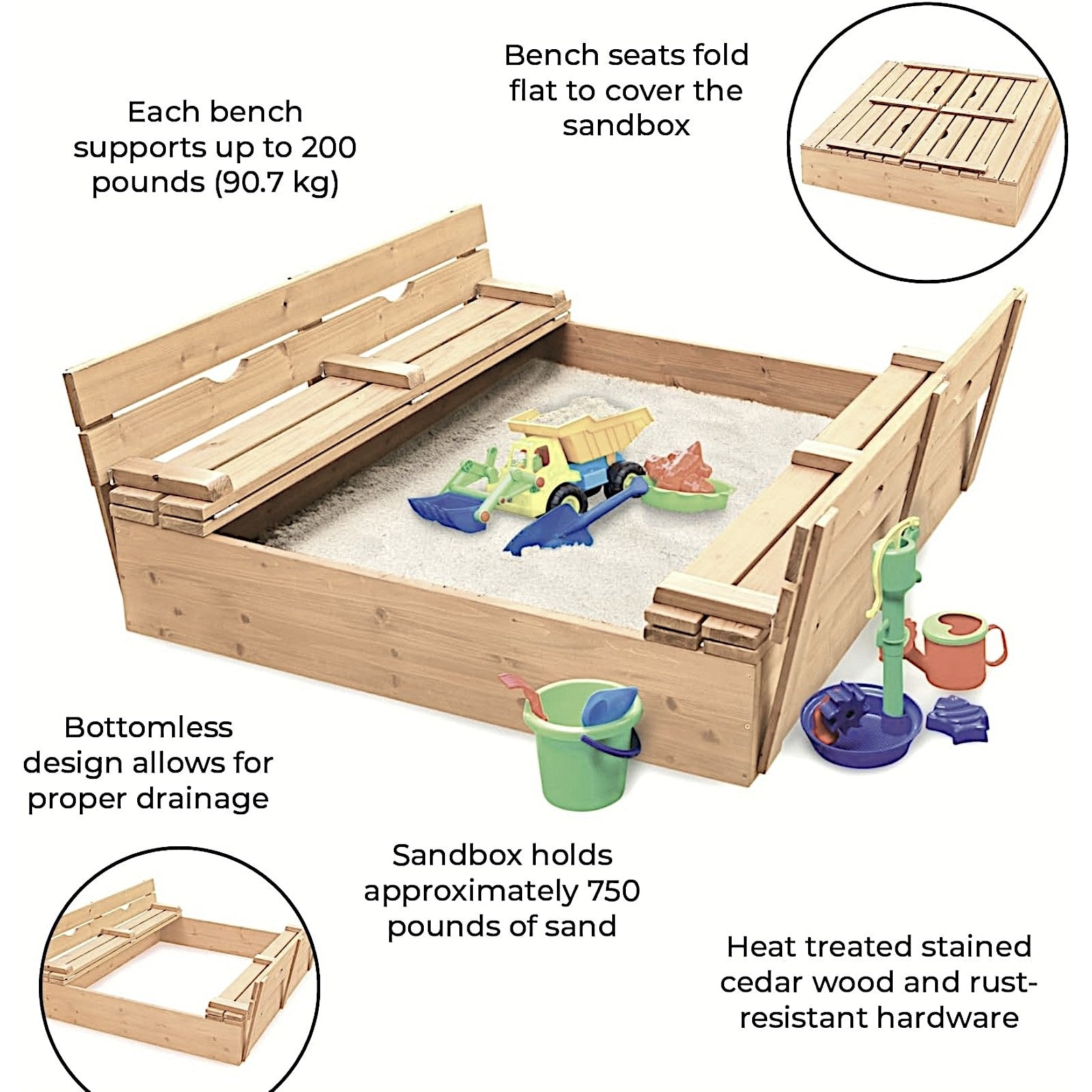 golqm-detski-pyasuchnik-s-peyki-i-sguvaem-kapak-ginger-home-157x157x21-durven-C1113-16 Голям Детски Пясъчник с Пейки и Сгъваем Капак GINGER HOME 157x157x21см, Дървен - Image 16