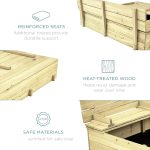 Голям Детски Пясъчник с Пейки и Сгъваем Капак GINGER HOME 157x157x21см, Дървен - Image 18