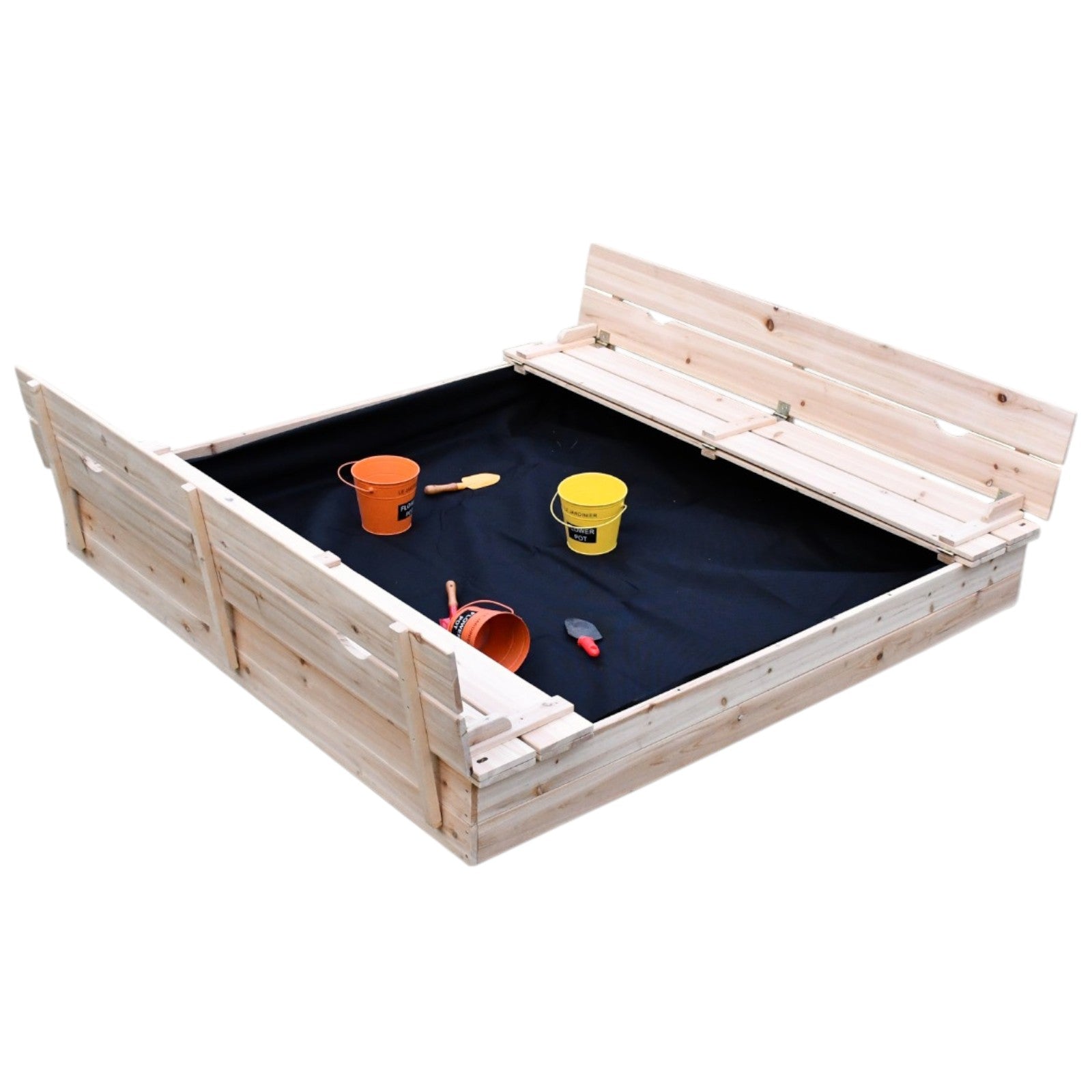 golqm-detski-pyasuchnik-s-peyki-i-sguvaem-kapak-ginger-home-157x157x21-durven-C1113-3 Голям Детски Пясъчник с Пейки и Сгъваем Капак GINGER HOME 157x157x21см, Дървен - Image 1