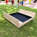 Голям Детски Пясъчник с Пейки и Сгъваем Капак GINGER HOME 157x157x21см, Дървен - Image 6