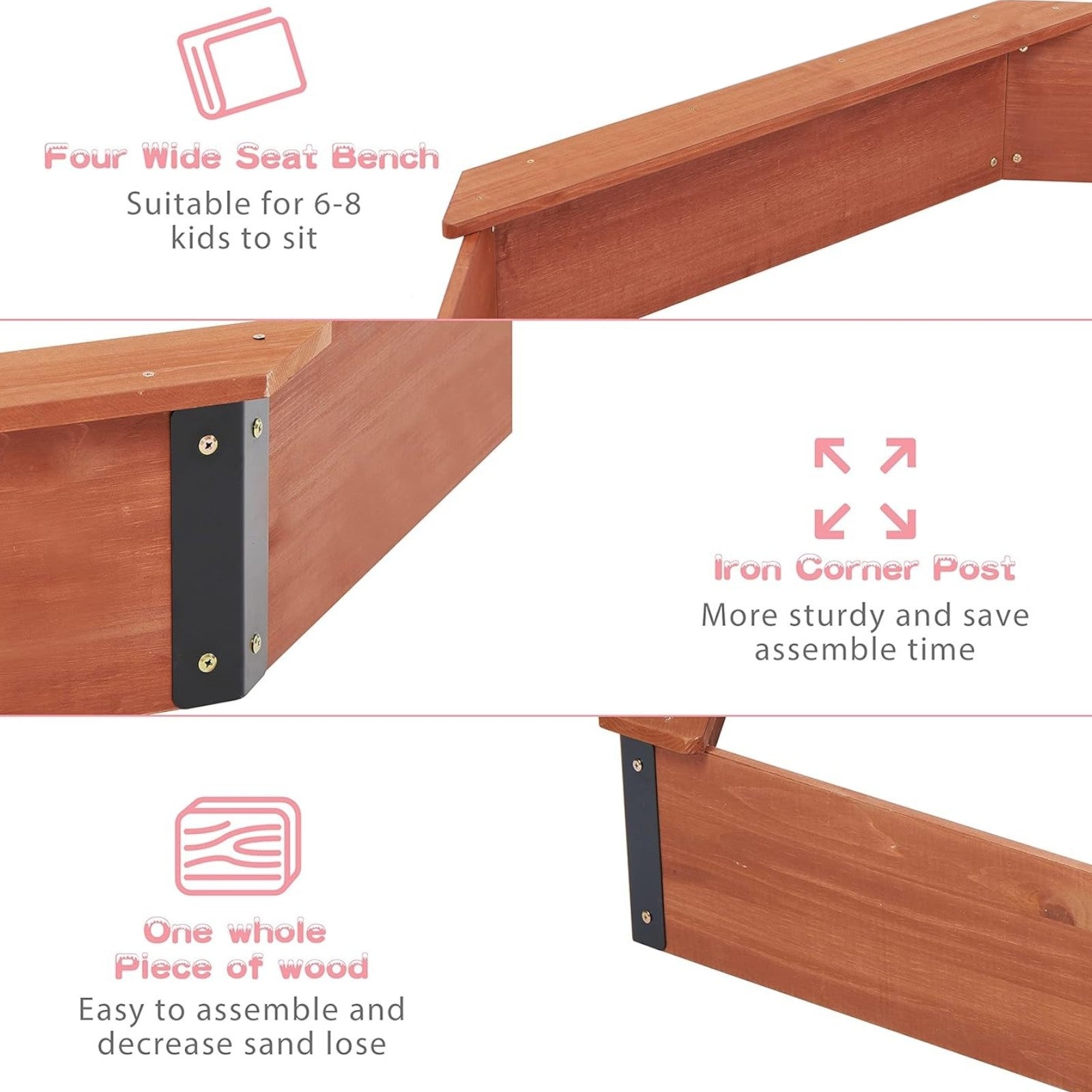 golyam-darven-detski-pyasachnik-s-okrivalo-OCTAGON-199-sm-2433-6 Голям Детски Пясъчник GINGER HOME, Дървен OCTAGON, Водоустойчиво Покривало, 199х199х23 см. - Image 8