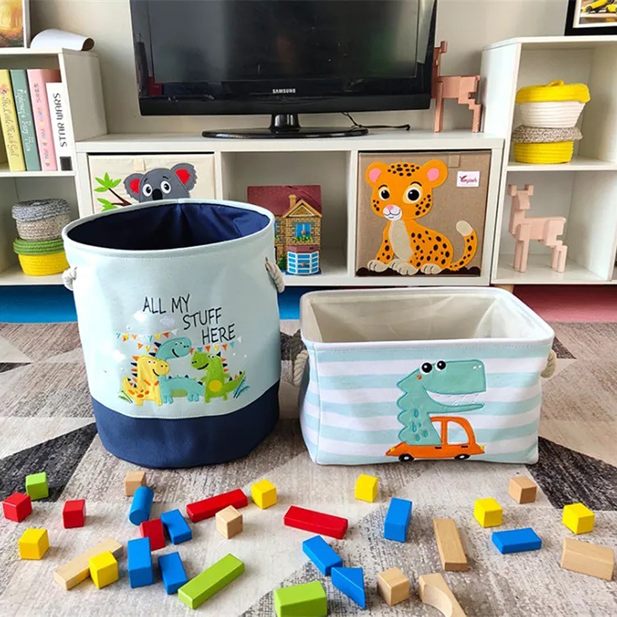 kosh-za-sahranenie-na-igrachki-drehi-prane-sgavaem-s-udobni-drazhki-za-detska-staya-spalnya-dnevna-dinozavri-GH-KQ04-14 Кош за Играчки, Дрехи, Пране, Сгъваем, с Удобни Дръжки, за Детска Стая, Спалня, Дневна - Динозаври - Image 15