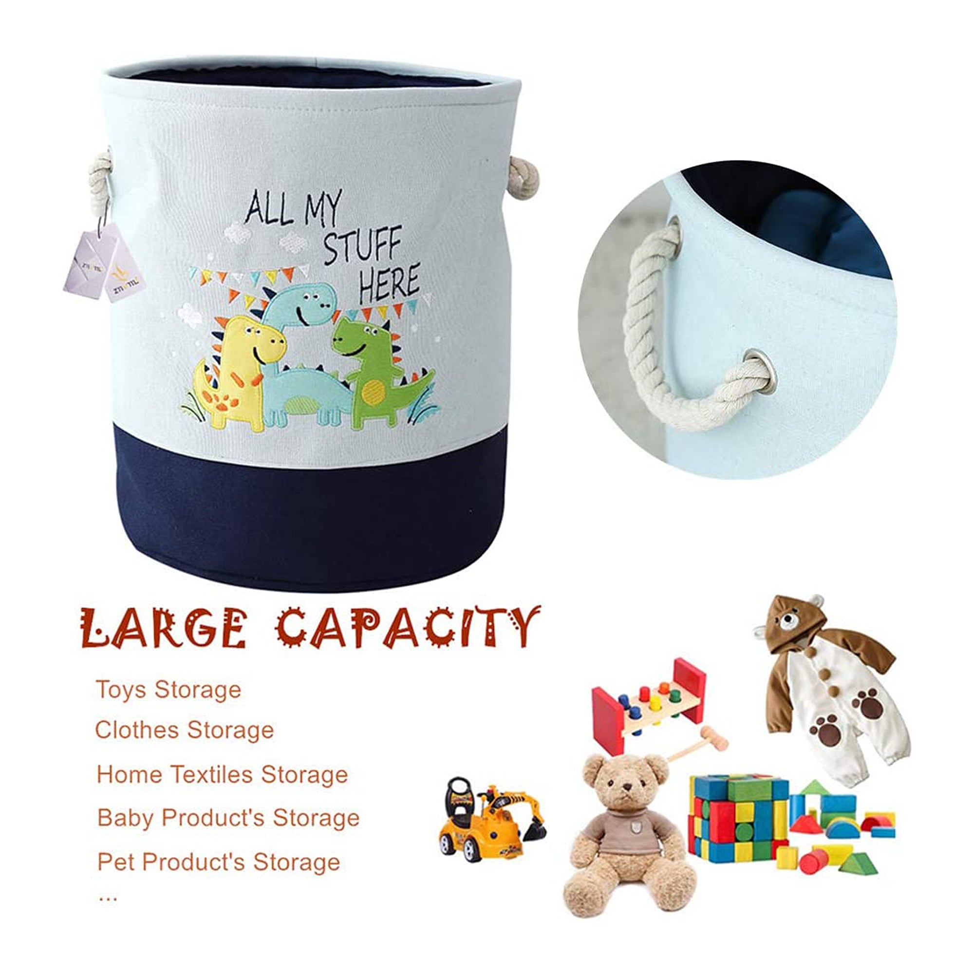 kosh-za-sahranenie-na-igrachki-drehi-prane-sgavaem-s-udobni-drazhki-za-detska-staya-spalnya-dnevna-dinozavri-GH-KQ04-2 Кош за Играчки, Дрехи, Пране, Сгъваем, с Удобни Дръжки, за Детска Стая, Спалня, Дневна - Динозаври - Image 3