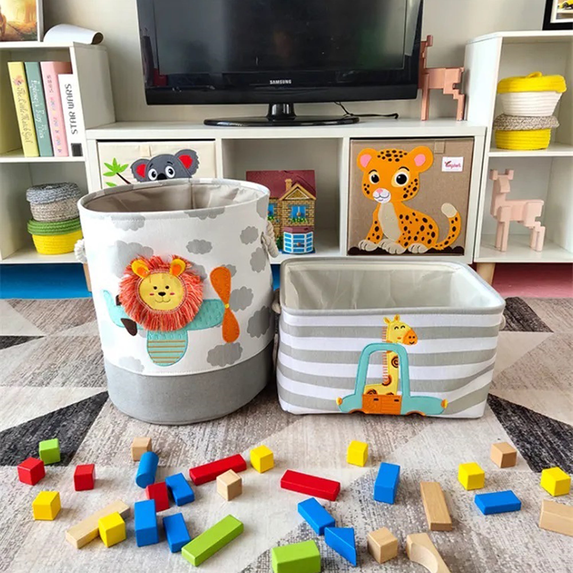 kosh-za-sahranenie-na-igrachki-drehi-prane-sgavaem-s-udobni-drazhki-za-detska-staya-spalnya-dnevna-lavche-GH-KQ03-17 Кош за Играчки, Дрехи, Пране, Сгъваем, с Удобни Дръжки, за Детска стая, Спалня, Дневна - Лъвче - Image 18