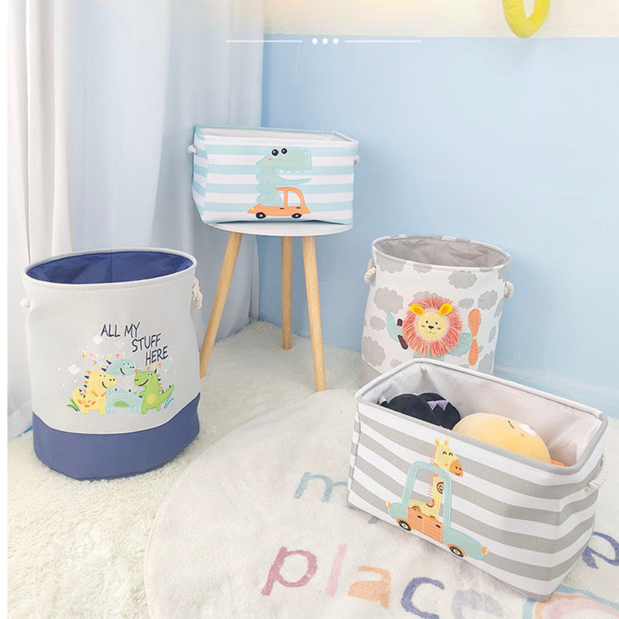 kutia-za-sahranenie-na-igrachki-drehi-prane-sgavaem-s-udobni-drazhki-za-detska-staya-spalnya-dnevna-dinozavri-GH-KQ01-13 Кутия за Съхранение на Играчки, Дрехи, Козметика, Сгъваема, с Удобни Дръжки, за Детска стая, Спалня, Дневна - Динозавър - Image 14