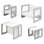 Монтесори Детска маса и Столче GINGER HOME, Дървен Комплект 3 в 1, бяло и сиво - Image 2