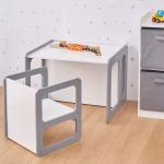 Монтесори Детска маса и Столче GINGER HOME, Дървен Комплект 3 в 1, бяло и сиво - Image 15