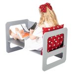 Монтесори Детска маса и Столче GINGER HOME, Дървен Комплект 3 в 1, бяло и сиво - Image 17