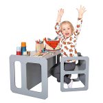Монтесори Детска маса и Столче GINGER HOME, Дървен Комплект 3 в 1, бяло и сиво - Image 18