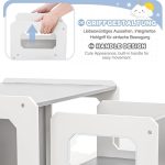 Монтесори Детска маса и Столче GINGER HOME, Дървен Комплект 3 в 1, бяло и сиво - Image 19