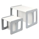 Монтесори Детска маса и Столче GINGER HOME, Дървен Комплект 3 в 1, бяло и сиво - Image 3