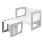 Монтесори Детска маса и Столче GINGER HOME, Дървен Комплект 3 в 1, бяло и сиво - Image 4