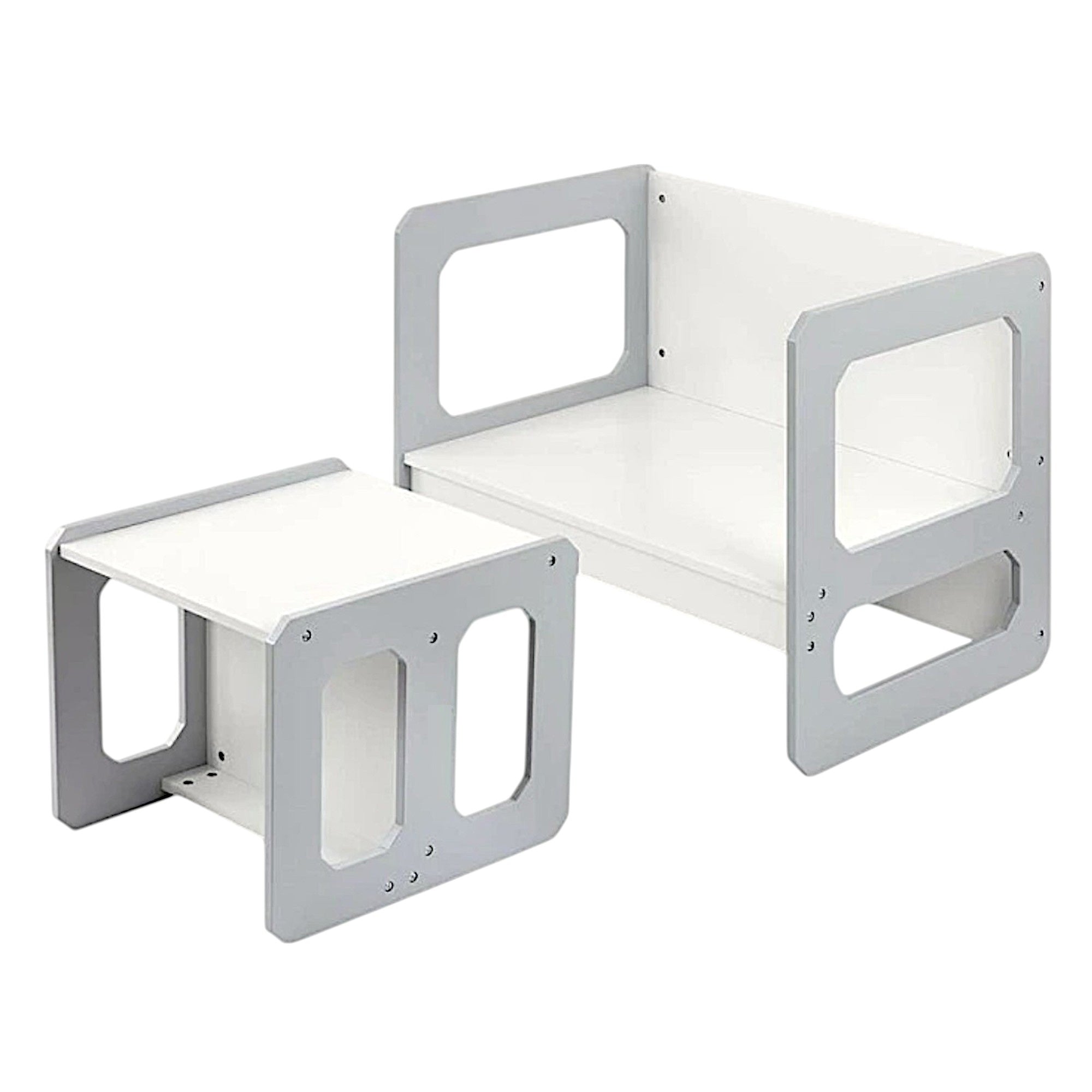 montesori-detska-masa-stolche-ginger-home-darven-komplekt-3v1-bqlo-sivo-TF6912-3 Монтесори Детска маса и Столче GINGER HOME, Дървен Комплект 3 в 1, бяло и сиво - Image 4