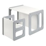 Монтесори Детска маса и Столче GINGER HOME, Дървен Комплект 3 в 1, бяло и сиво - Image 5