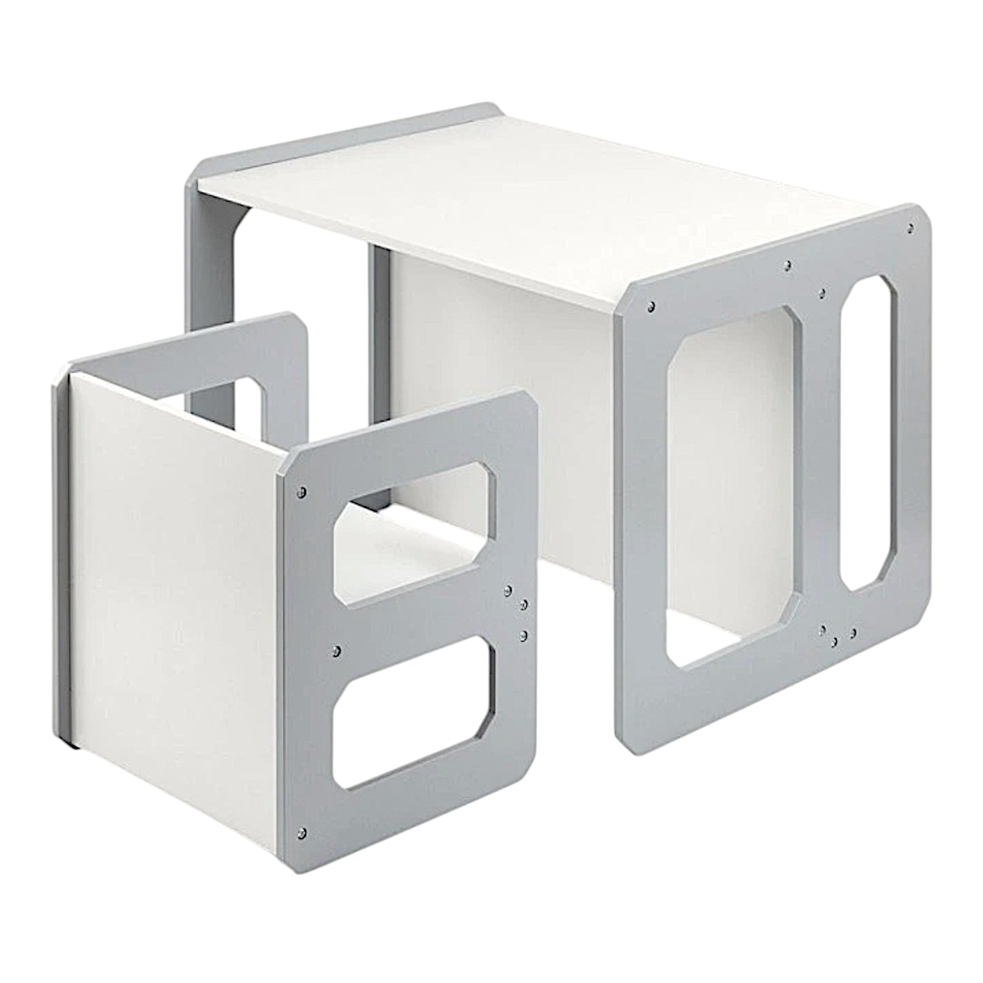 montesori-detska-masa-stolche-ginger-home-darven-komplekt-3v1-bqlo-sivo-TF6912-4 Монтесори Детска маса и Столче GINGER HOME, Дървен Комплект 3 в 1, бяло и сиво - Image 5