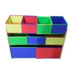 Детски Дървен Органайзер, Етажерка, Шкаф, Секция за Съхранение на Играчки и Книжки - 3 нива с 9 Текстилни Кутии - COLORS - Image 14