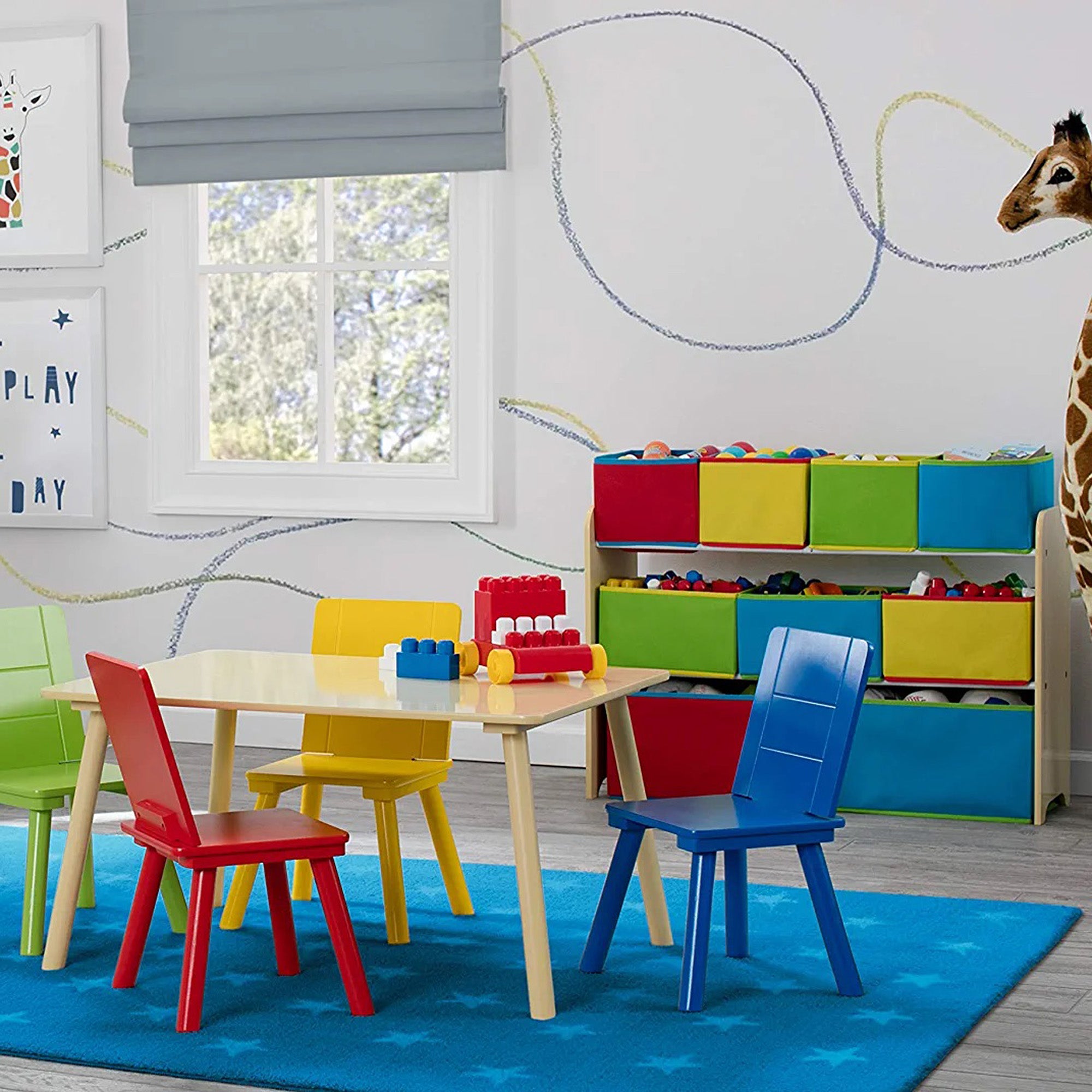 organayzer-za-igrachki-jwtr-3090-15 Детски Дървен Органайзер, Етажерка, Шкаф, Секция за Съхранение на Играчки и Книжки - 3 нива с 9 Текстилни Кутии - COLORS - Image 18