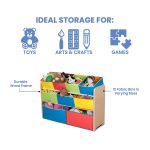Детски Дървен Органайзер, Етажерка, Шкаф, Секция за Съхранение на Играчки и Книжки - 3 нива с 9 Текстилни Кутии - COLORS - Image 11