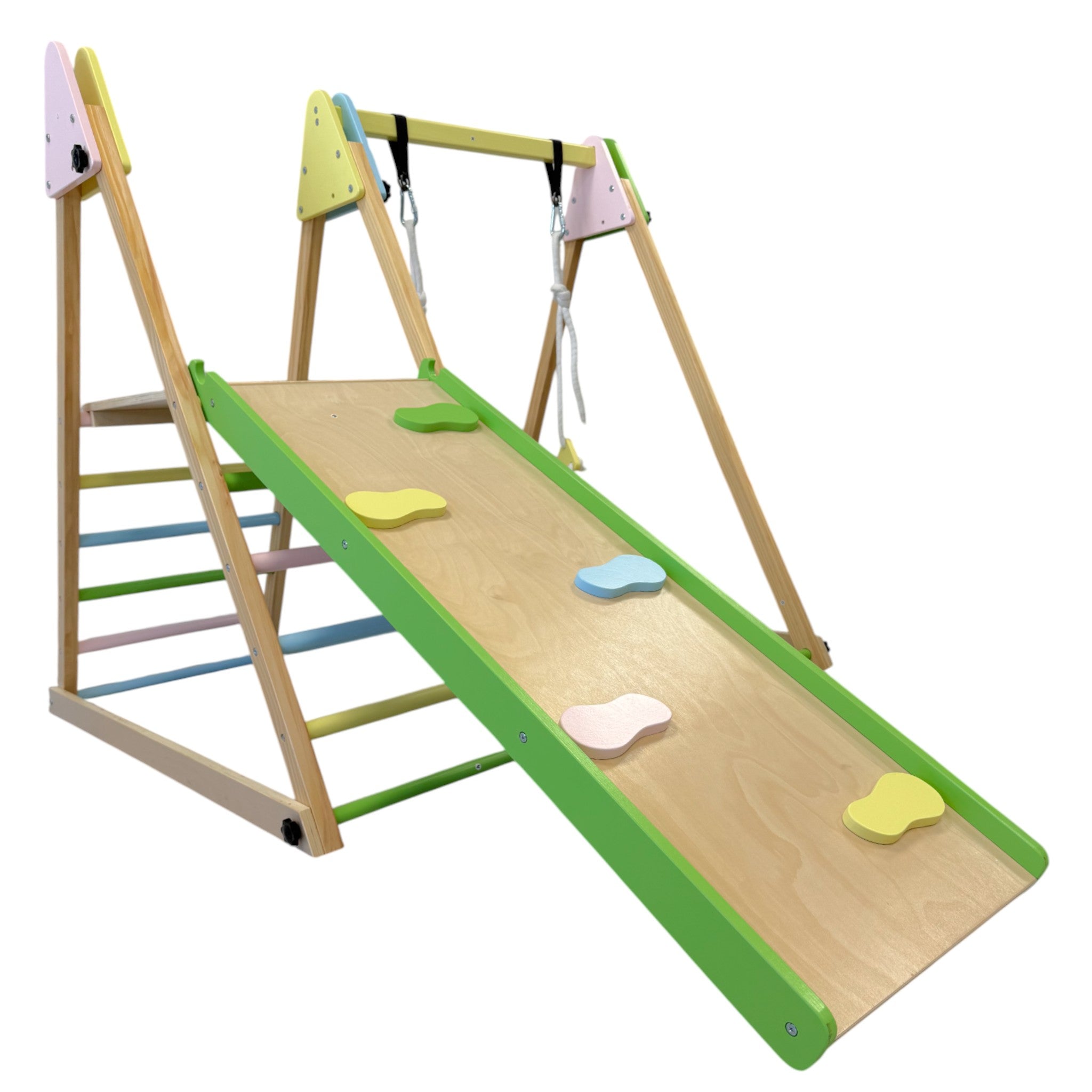 pikler-triagalnik-detski-darven-komplekt-4v1-ginger-home-2 Детски дървен Pikler (пиклер) триъгълник 4 в 1 – люлка, пързалка, катерушка и рампа | Ginger Home - Image 5