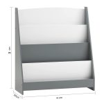 Детска Етажерка за Книжки и Списания, Библиотека с Рафтове, Дървена Секция - Бяло и Сиво - Image 13