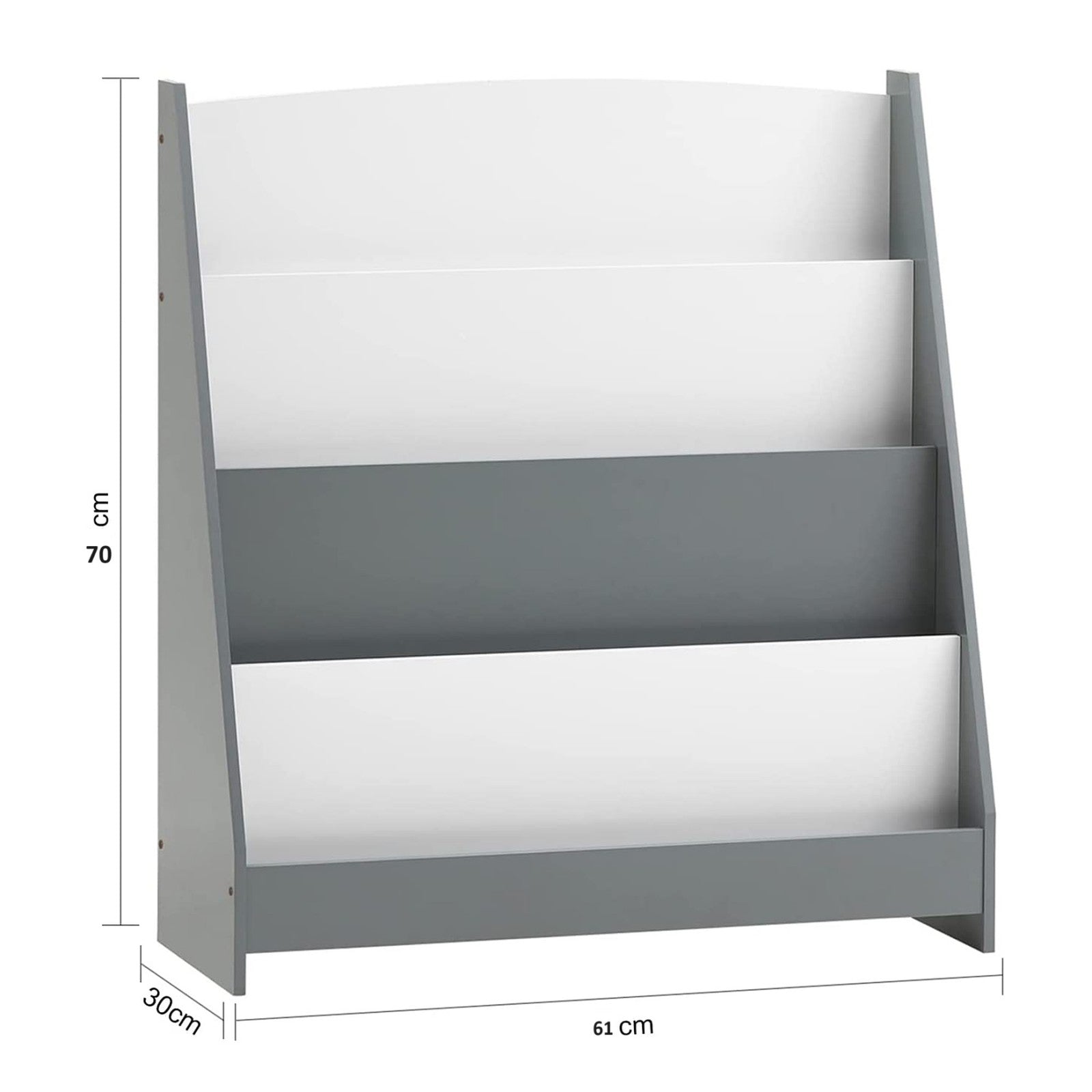 vrv Детска Етажерка за Книжки и Списания, Библиотека с Рафтове, Дървена Секция - Бяло и Сиво - Image 13