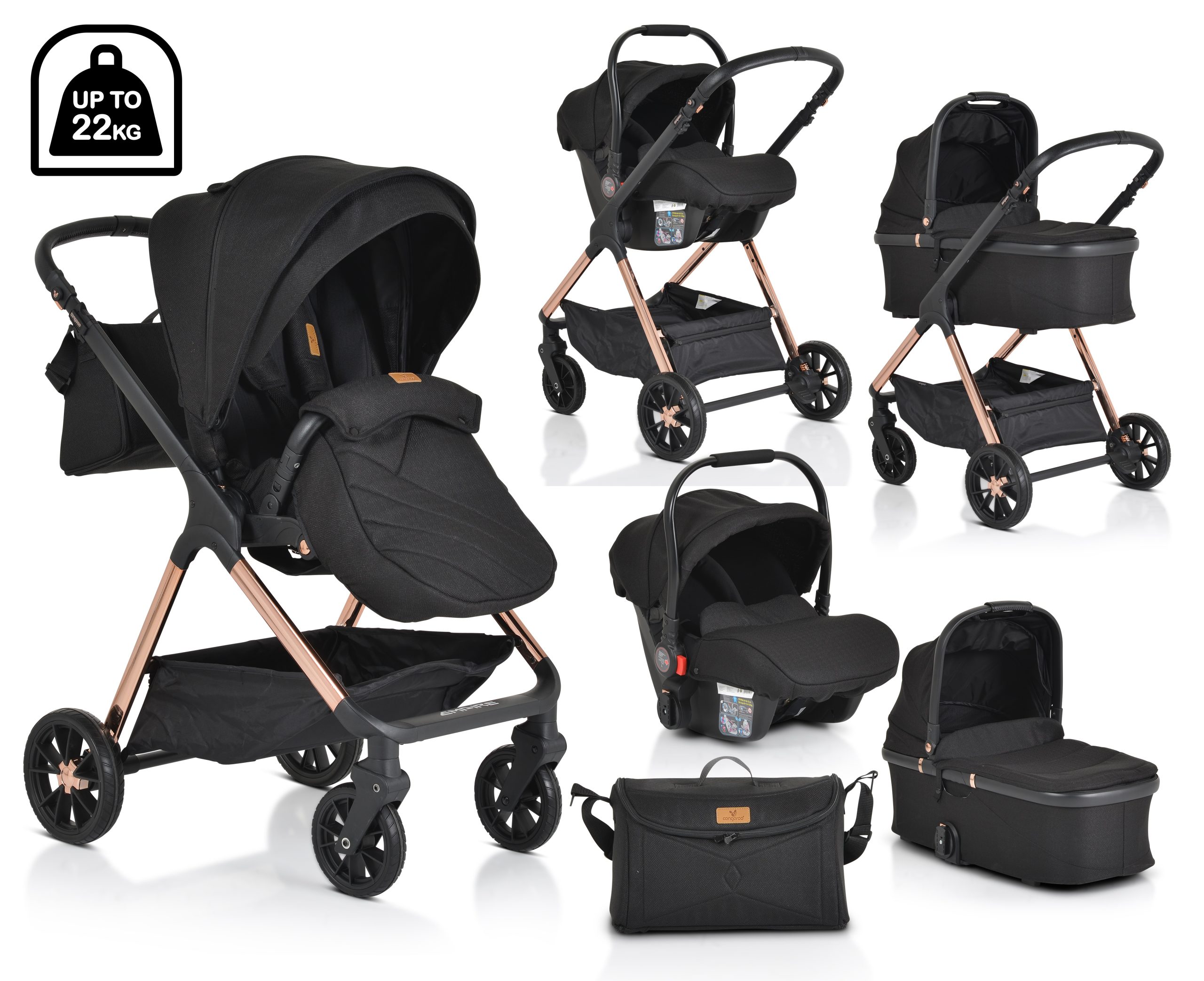 image Комбинирана детска количка Empire 3в1 черен - Image 1