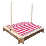 Детски Пясъчник GINGER HOME с Регулируем Покрив с UV Защита, 117x117x113 см, Дървен – Идеален за Игра на Открито - Image 3