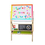 Детска Дървена Дъска, Статив 3 в 1 - Черна дъска, Магнитна Дъска, Бяла Дъска с Аксесоари - Image 8