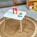 Детска Дървена Маса с 2 Столчета BUNNY, Комплект за Учене, Рисуване, Игра, Хранене, за Детска Стая, Бял - Image 7