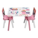 Детска Дървена Маса с 2 Столчета, Комплект за Учене, Игра, Рисуване, Хранене, Бяло, Розово - SUPER GIRL - Image 8