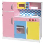 Детска Кухня GINGER HOME,  Дървена Играчка за Ролеви Игри с Цветен Дизайн, Размери 90x30x90 см - Image 5