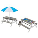 Детска Градинска Маса 3 в 1 GINGER HOME, Чадър с Регулируема Височина, Подвижен Плот за Активни Игри на Открито - Image 3