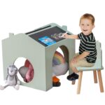 Детска Маса GINGER HOME с 2 Столчета - Мултиактивна Къщичка с Черна Дъска, Плот за Рисуване и Четене - Image 6