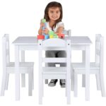 Детска Маса с 4 Столчета GINGER HOME, Дървен Комплект за Игра и Учение, Бял, 66x56x48 см - Image 4