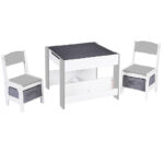 Детска Маса със Столчета, Двустранна, с Черна Дъска, 2 в 1 за Игра и Съхранение, WHITE/GREY - Image 4