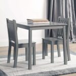 Детска Маса със Столчета, Комплект от Дърво, за Учене, Рисуване, Игра и Хранене, за Детска Стая, Сив - Image 8