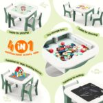 Детска Масичка със Столчета 4 в 1 GINGER HOME, 2 Плота, Черна дъска и Плот за Редене на Конструктори тип LEGO, Forest - Image 8