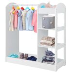 Детска Стойка за Дрехи с Огледало GINGER HOME - Отворен Детски Гардероб с Рафтове и Закачалки, Бял, 94x38x100 см - Image 2