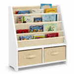 Детски Дървен Органайзер 2 в 1, Етажерка за Книжки и Кутии за Съхранение на Играчки