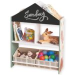 Детски Шкаф GINGER HOME, Етажерказа Играчки и Книжки  с Мече, Черна Дъска за Писане, Къщичка FOREST - Image 2