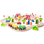 Дървен влак с релси, мост и гара, 90 части - Image 2